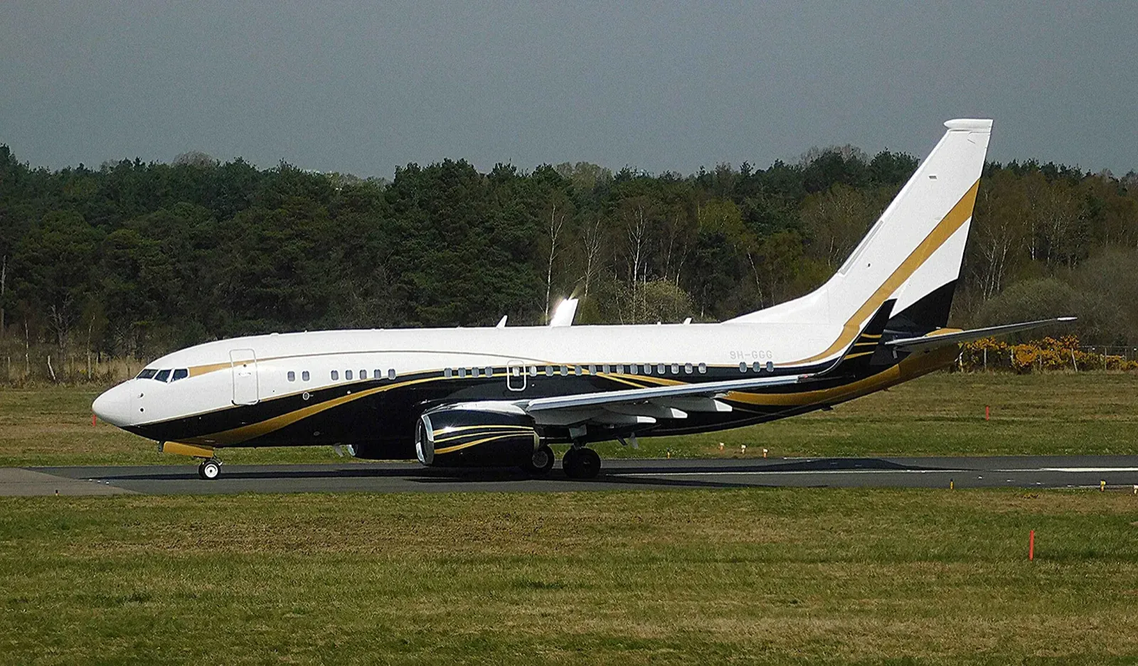 Boeing BBJ 737 private jet on the tarmac, available for charter