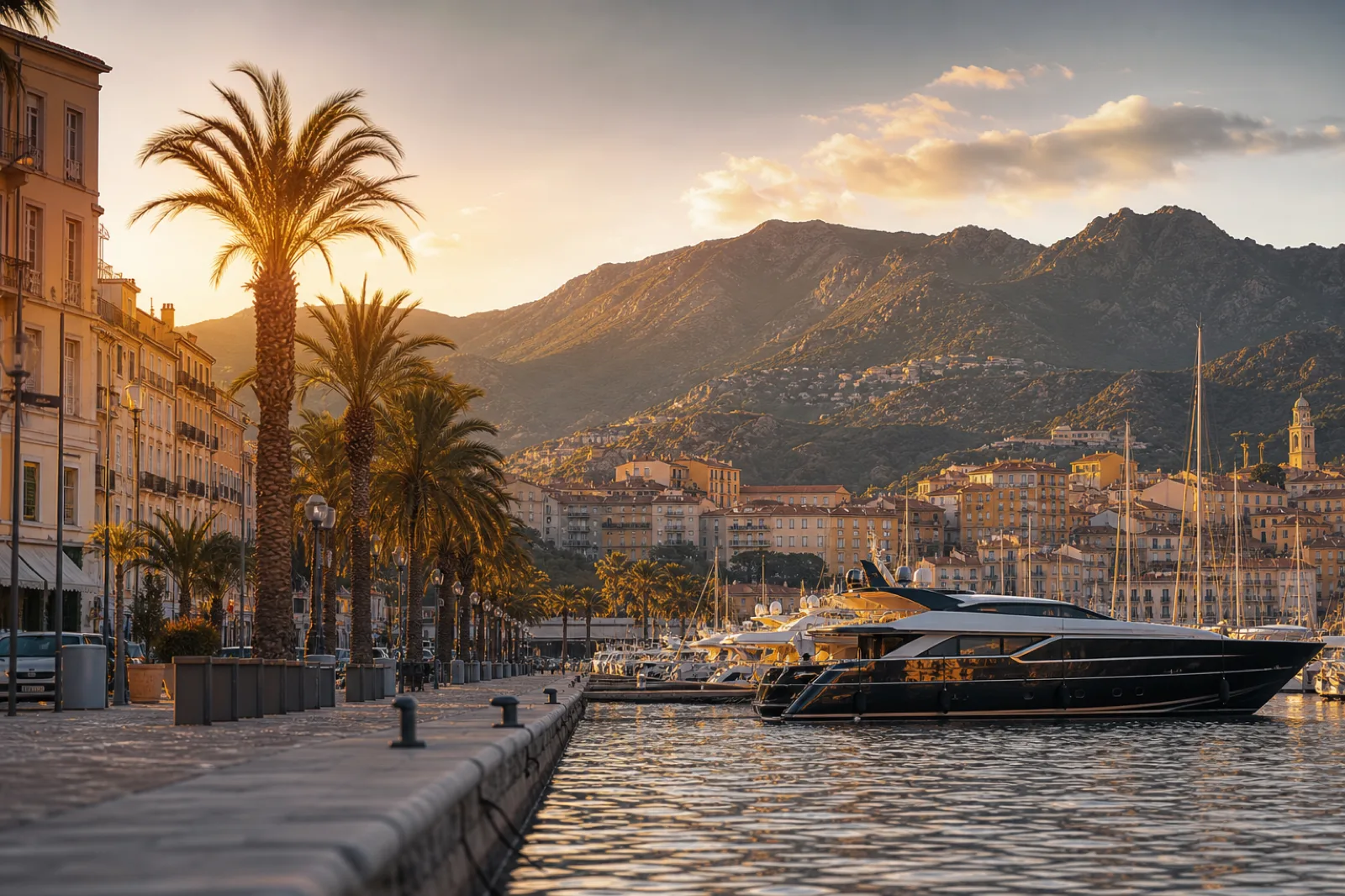 Ajaccio by private jet — the harbour and the Corsican gulf