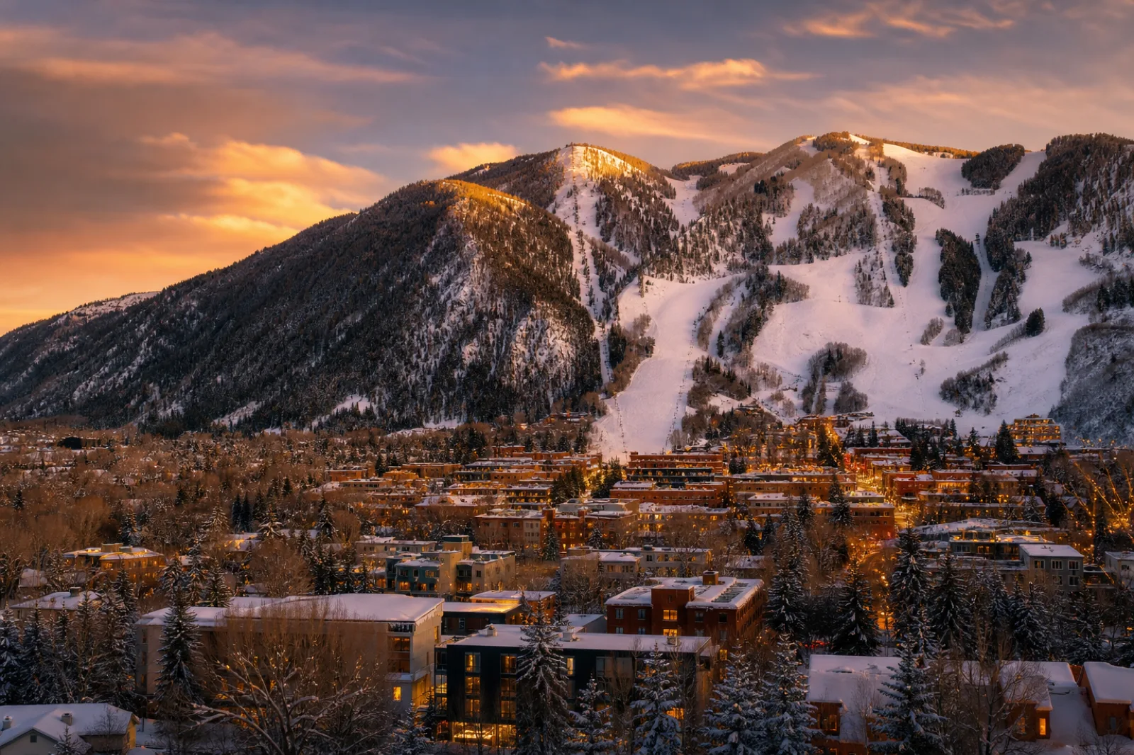 Aspen by private jet — the snow-covered Rocky Mountains