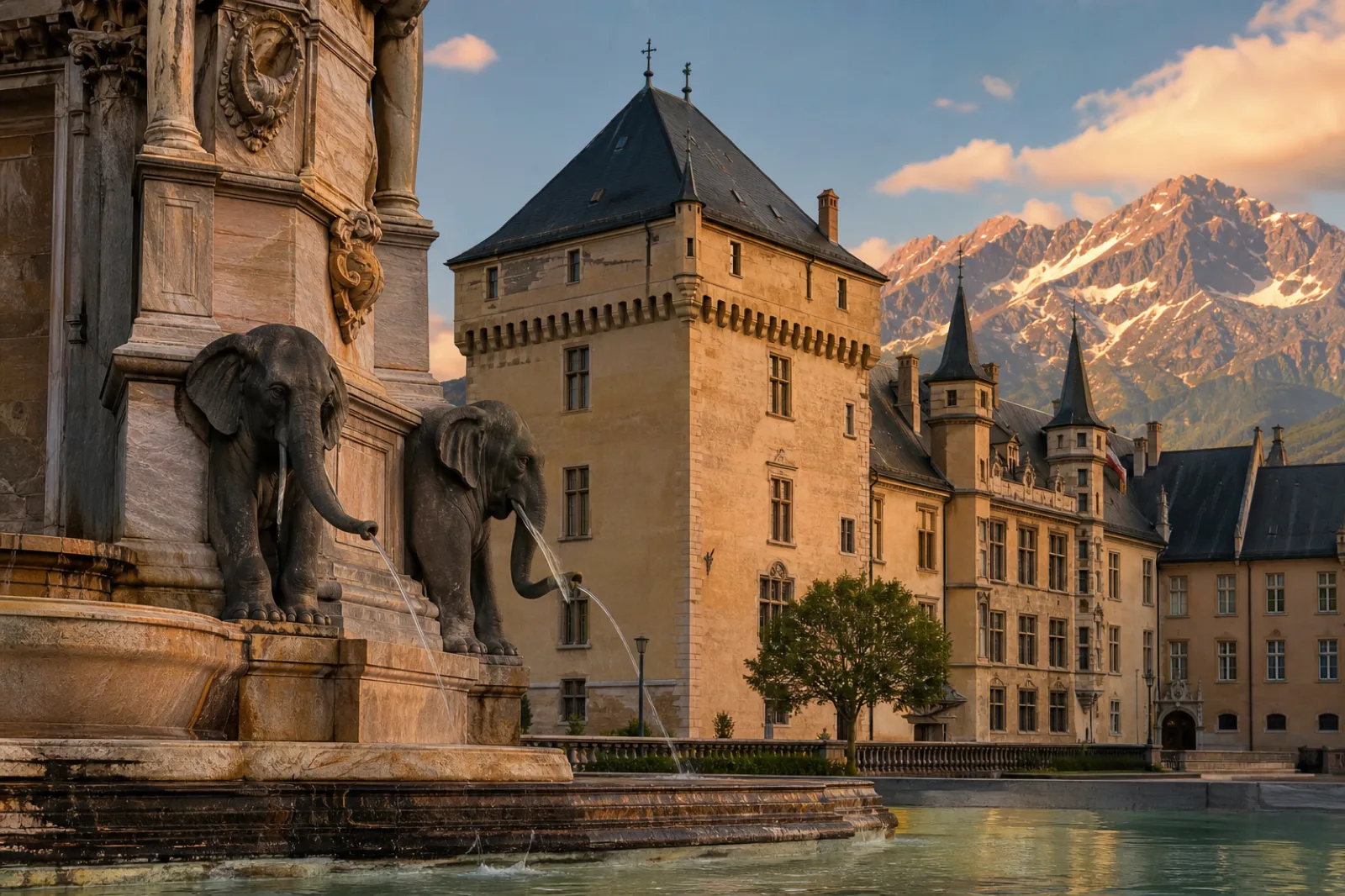 Chambéry by private jet — the Fountain of the Elephants and the Dukes’ castle
