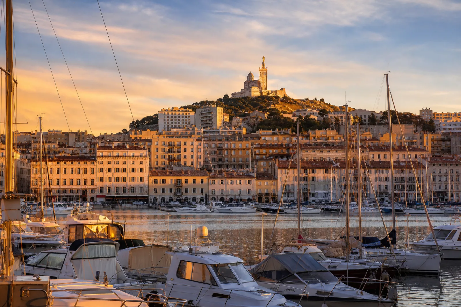 Marseille by private jet — the Vieux-Port and Notre-Dame de la Garde