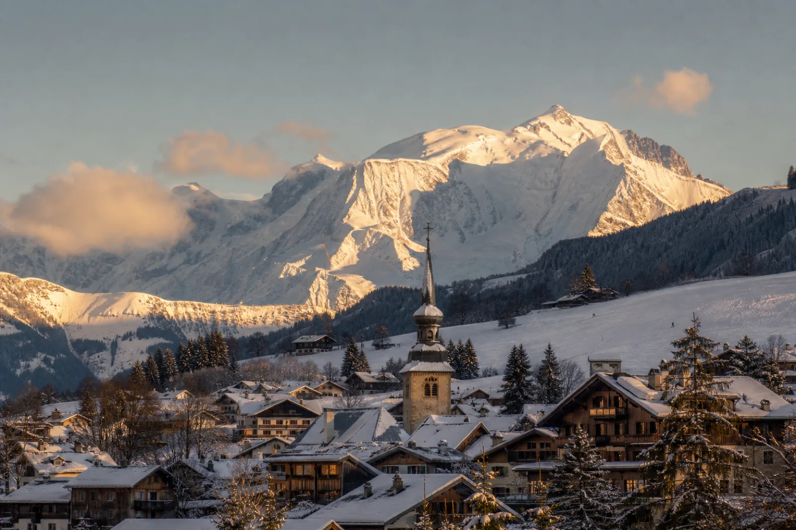 Megève by private jet — the alpine village and the Mont Blanc massif